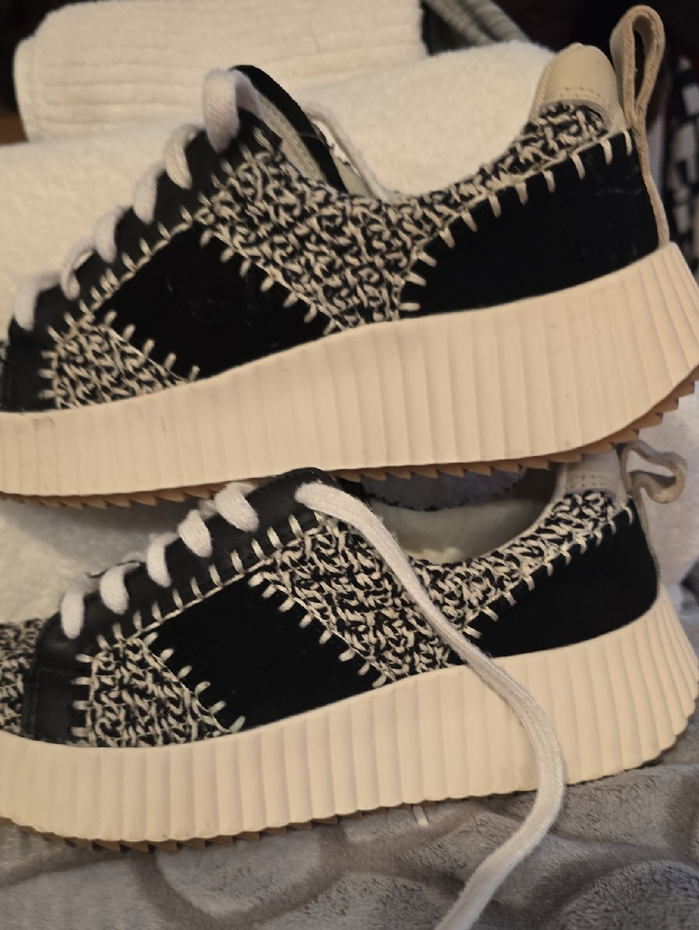 Dolce Vita Black and White Knit Platform Sneakers